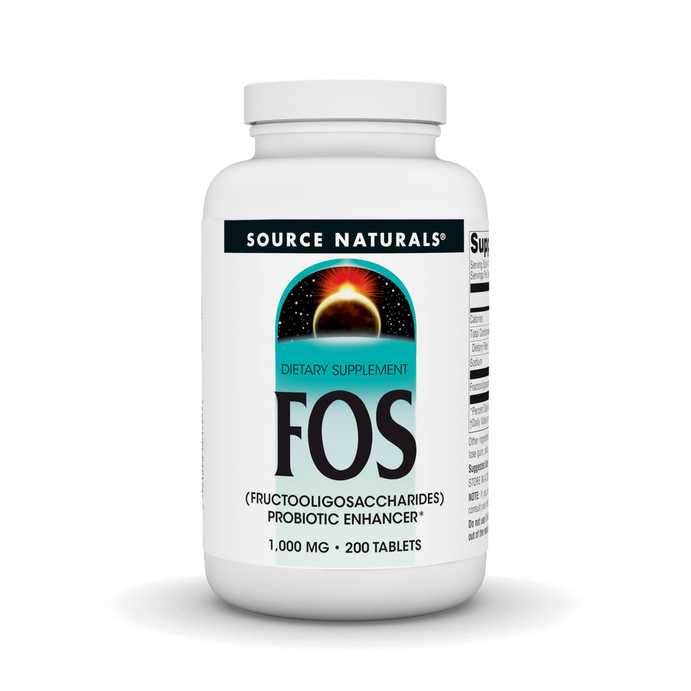 Source Naturals FOS 1000 mg bottle front promotes daily gut balance