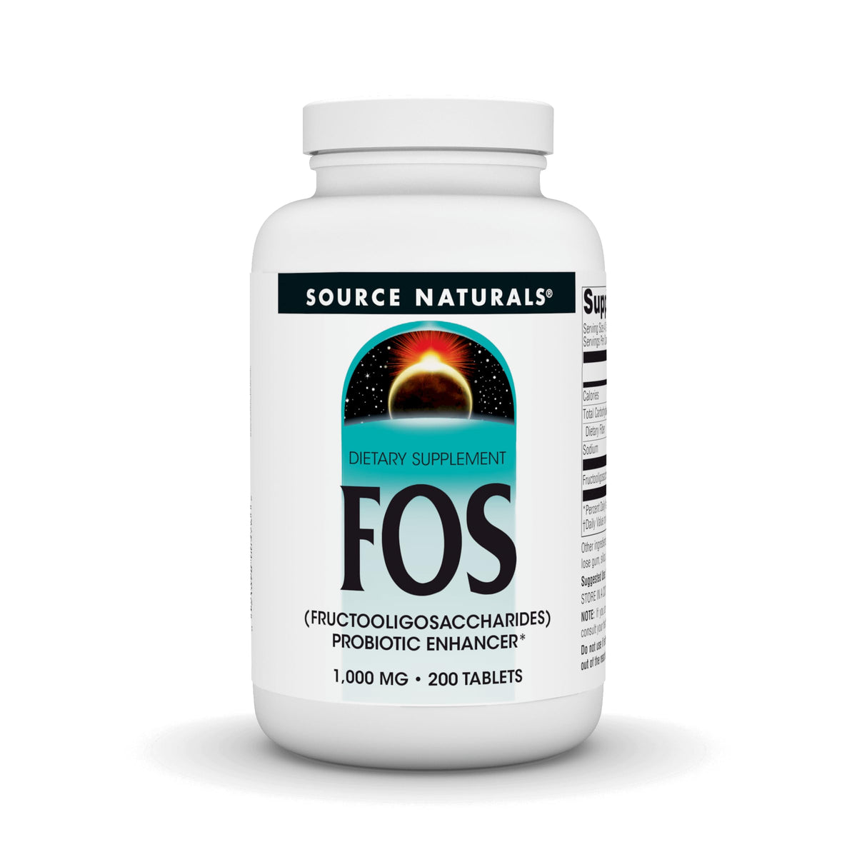 Source Naturals FOS 1000 mg bottle front promotes daily gut balance
