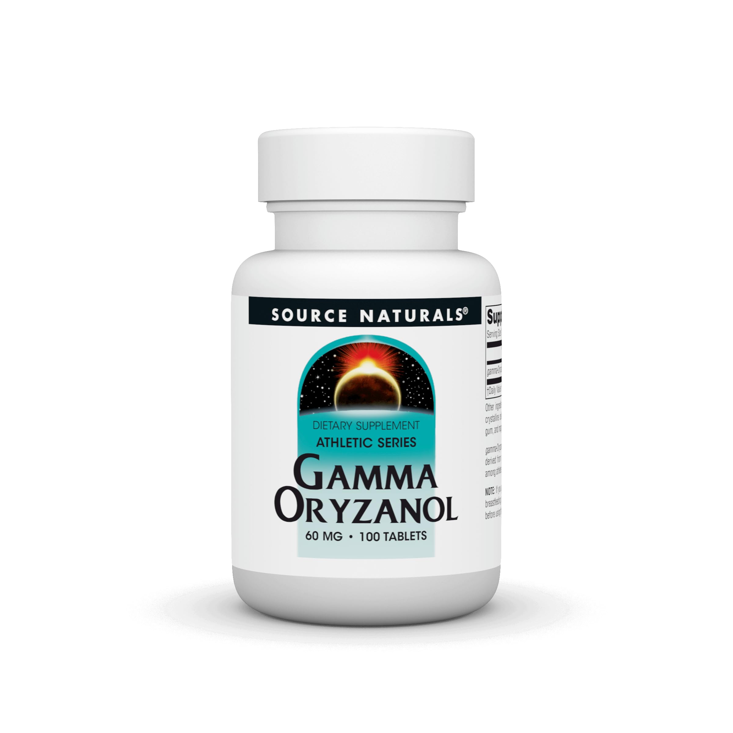 Source Naturals Gamma Oryzanol 60 mg bottle highlighting athletic-focused supplement for daily training.