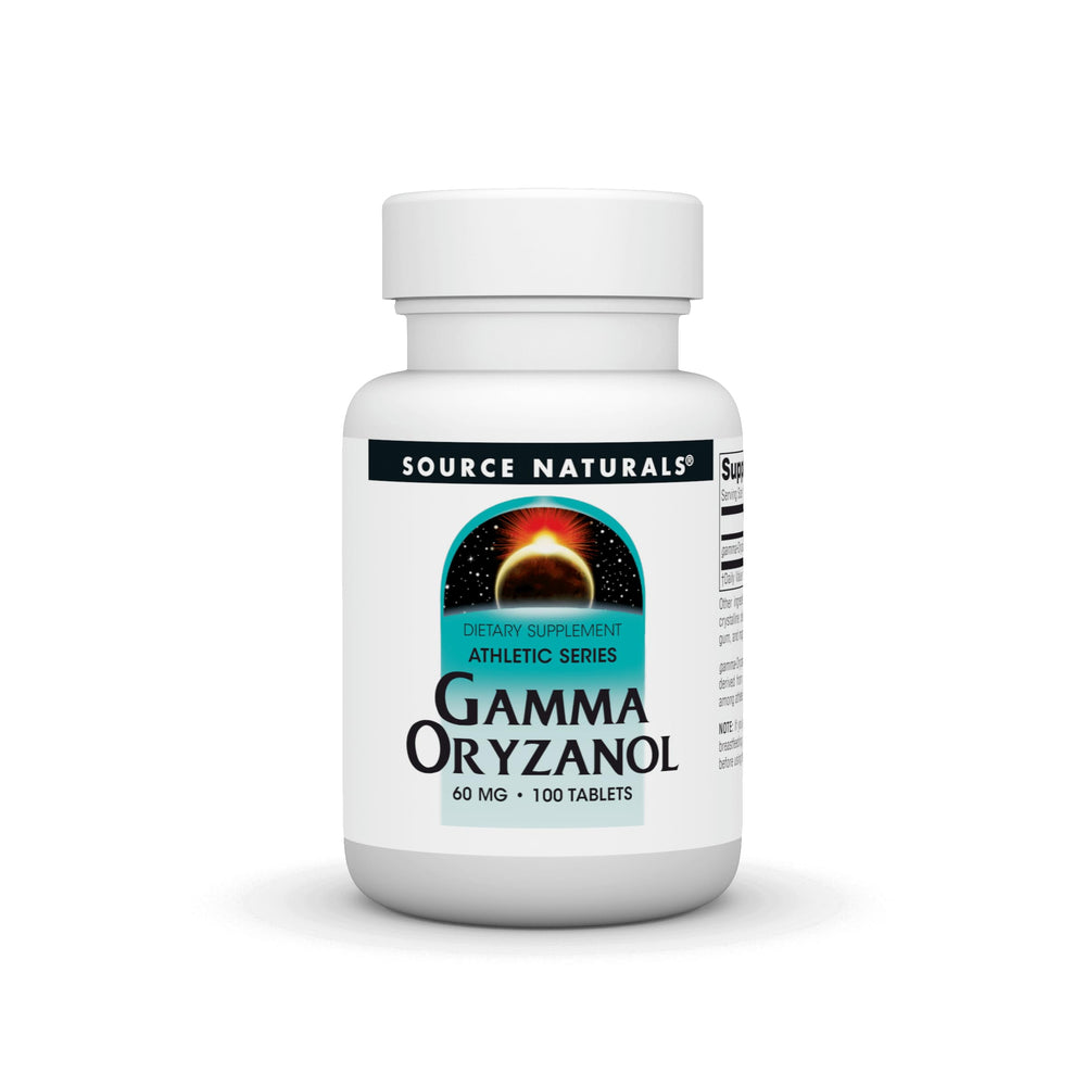 Source Naturals Gamma Oryzanol 60 mg bottle highlighting athletic-focused supplement for daily training.