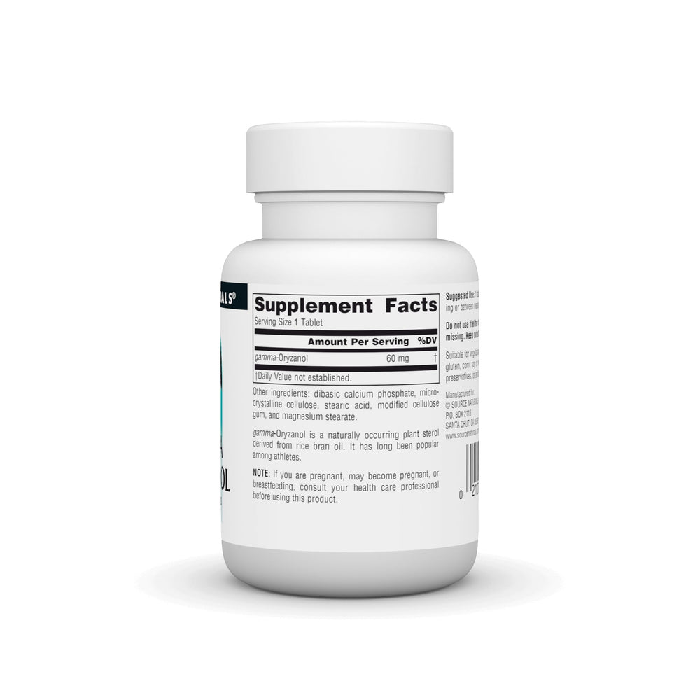 Source Naturals Gamma Oryzanol tablets arranged for routine training days.