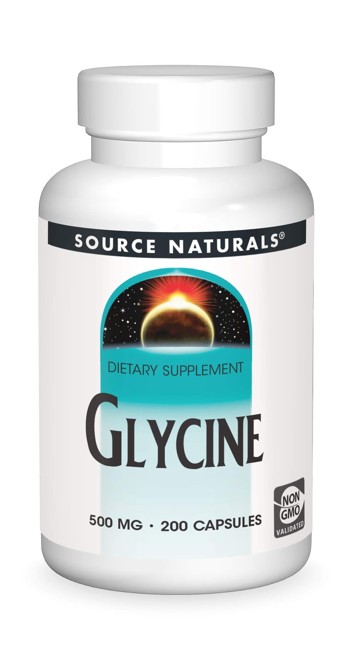 Source Naturals Glycine 500 mg bottle, ready for daily amino acid support.