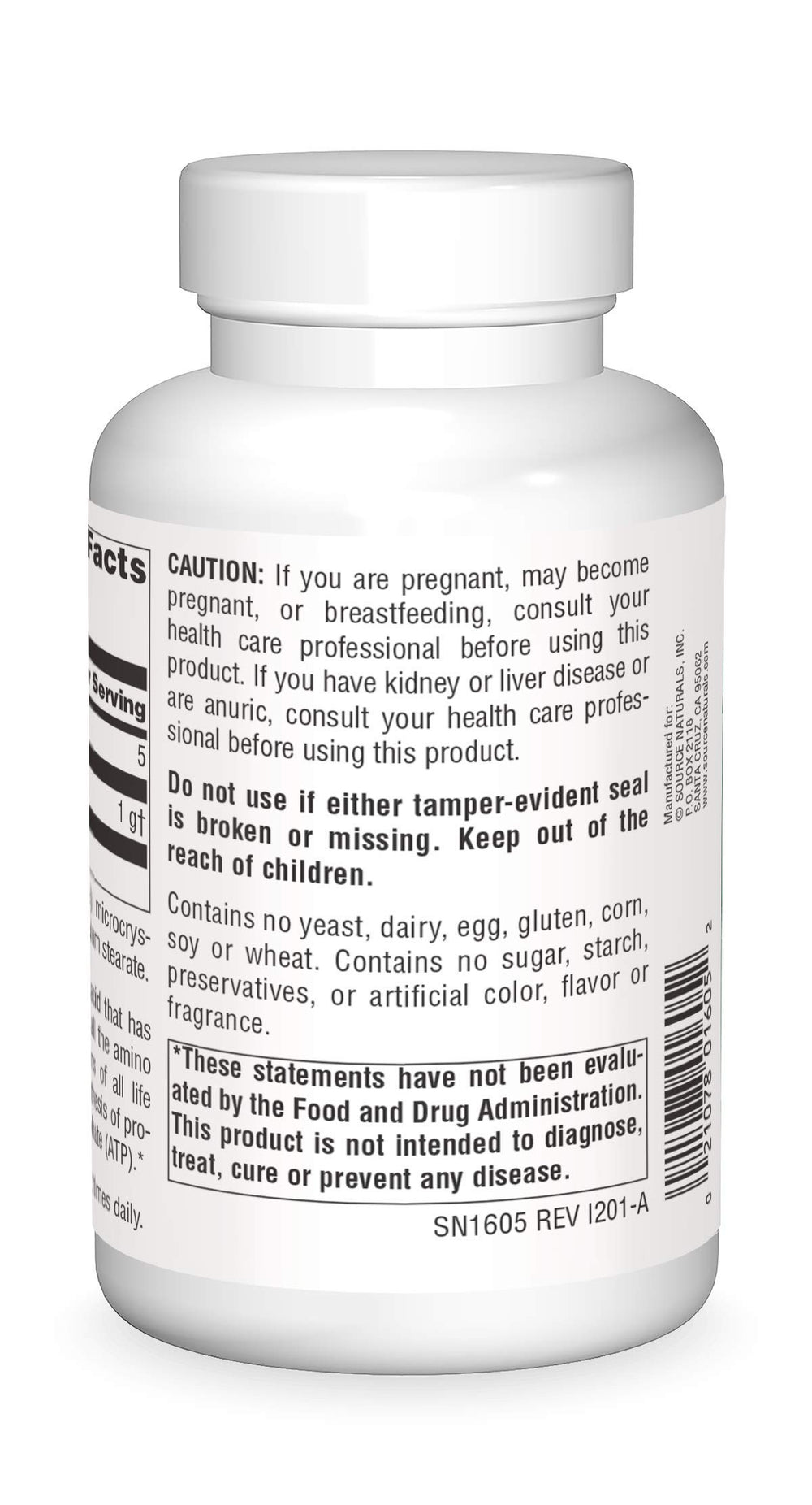 Source Naturals Glycine capsules close-up, easy-to-swallow daily supplement.