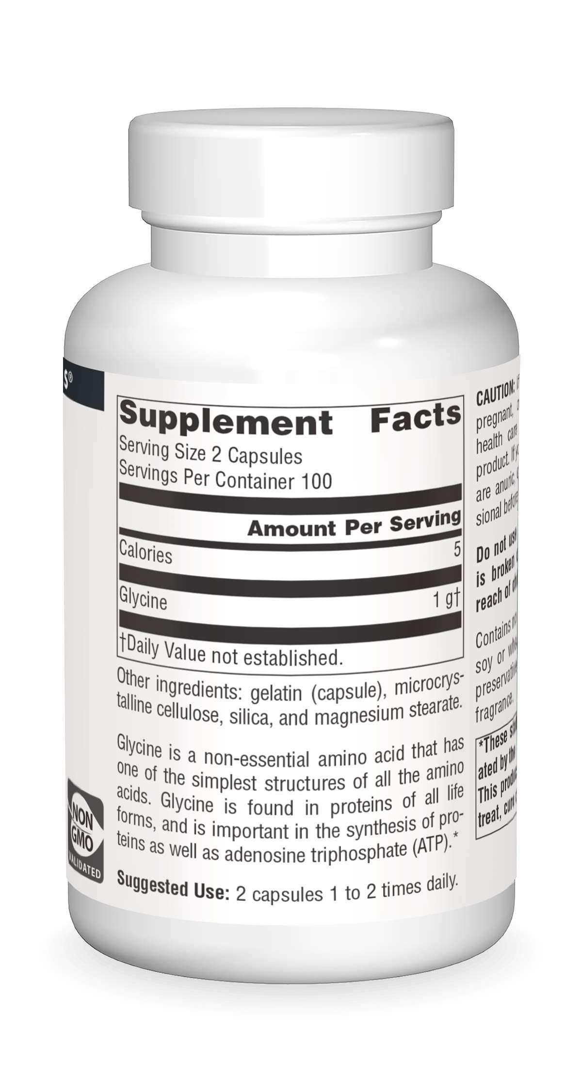 Source Naturals Glycine label, highlighting a long-standing wellness brand.