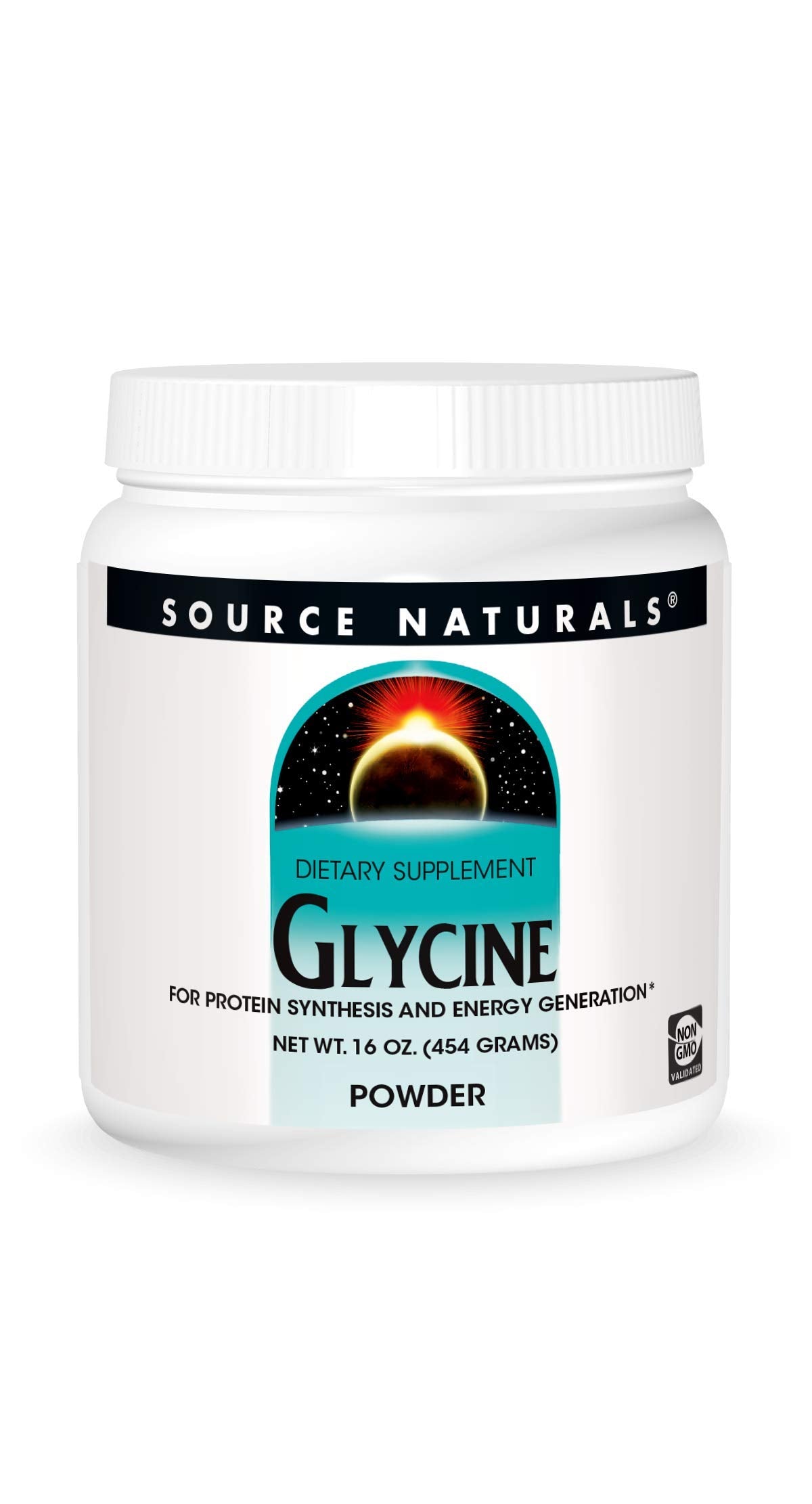 Source Naturals Glycine Powder pour-ready for easy mixing to support protein synthesis