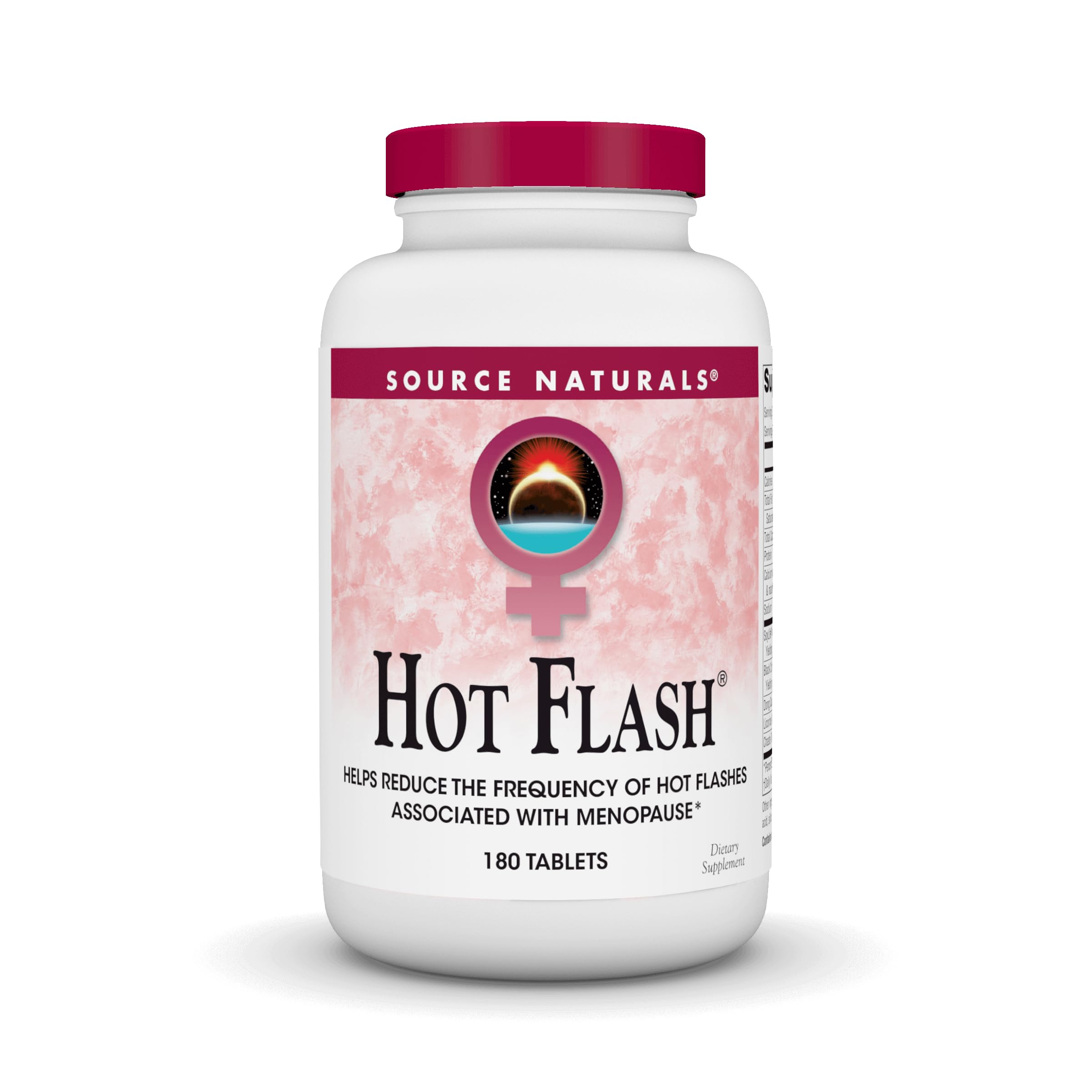 Source Naturals Hot Flash bottle front showing non-GMO soy formula for menopause support