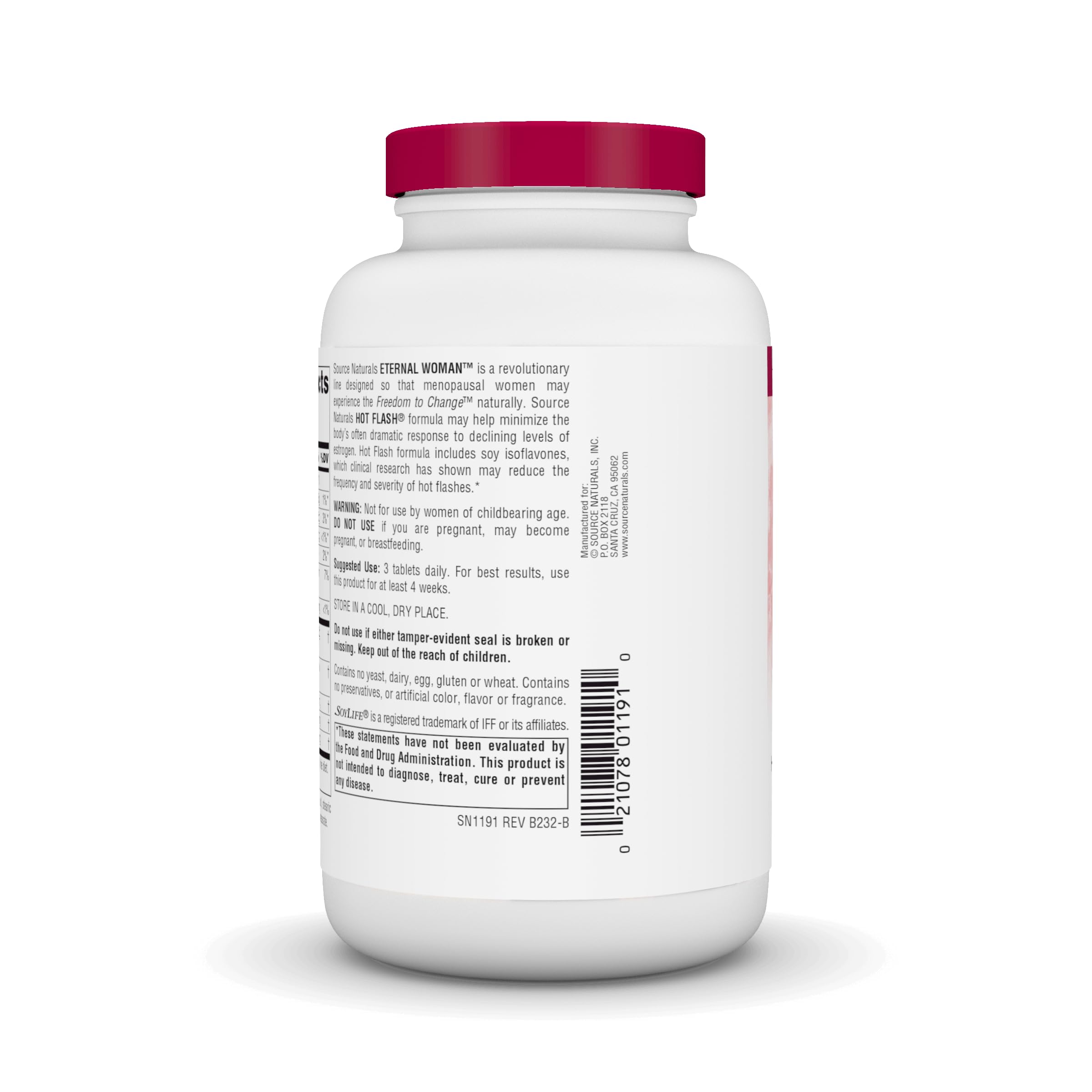 Source Naturals Hot Flash packaging box with non-GMO soy ingredients