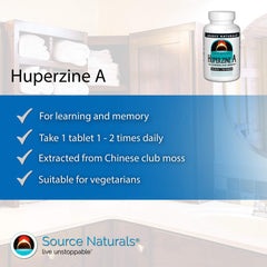 Source Naturals Huperzina A, botella en mano: toma diaria conveniente.