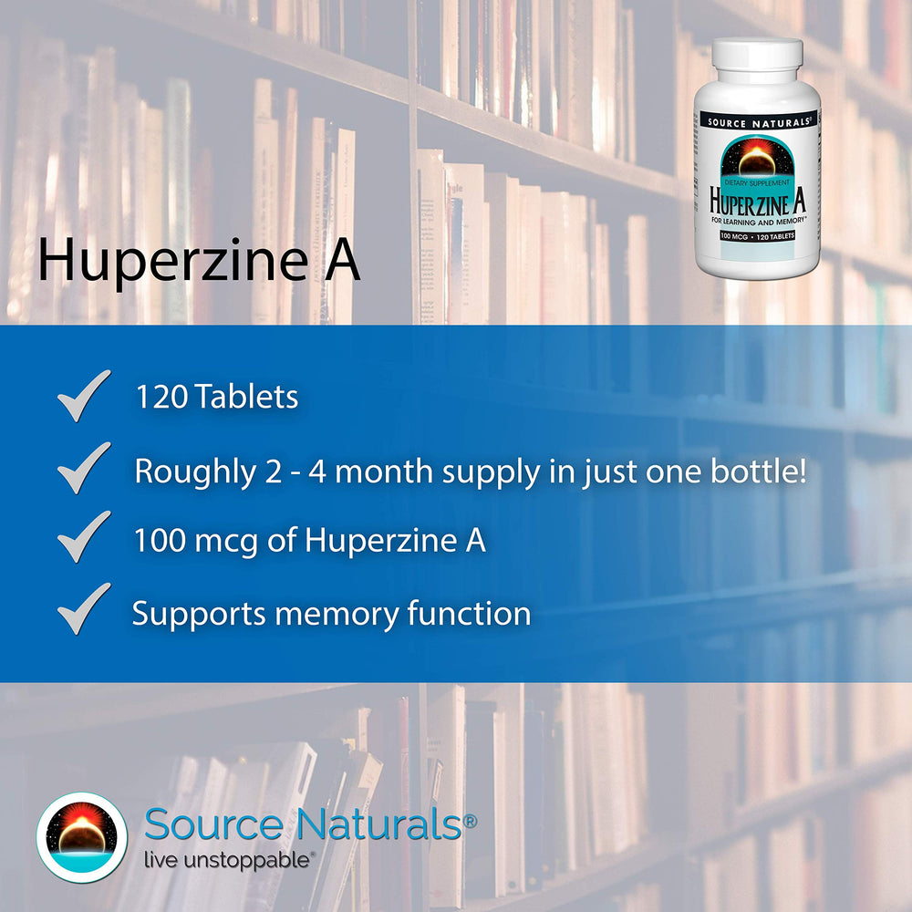 Source Naturals Huperzina A, envase sobre mesa: conservación y frescura.