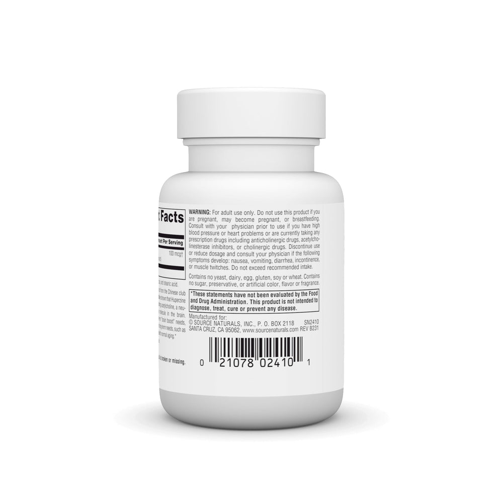 Source Naturals Huperzina A, etiqueta frontal: información clara para usuarios.