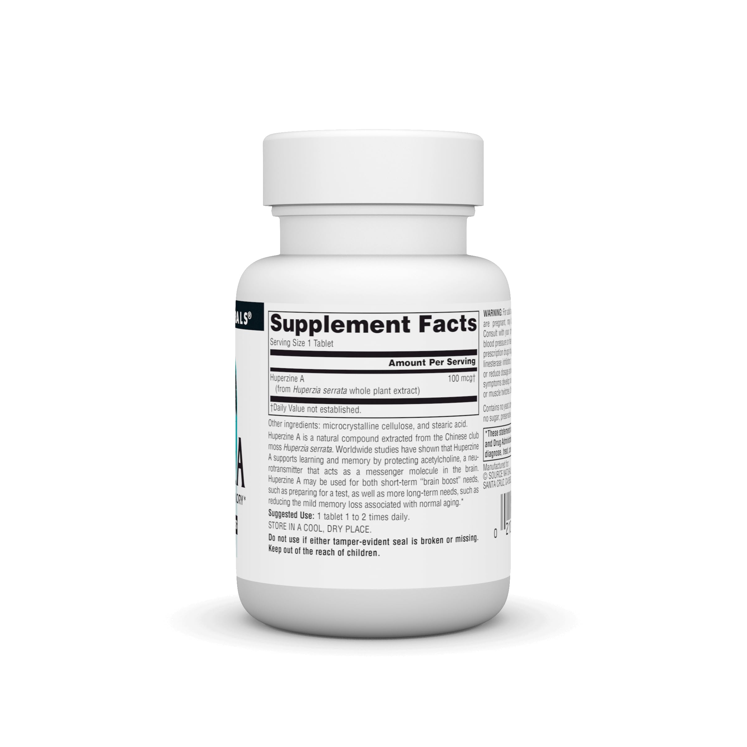 Source Naturals Huperzina A, tabletas en mano: apoyo a la memoria.
