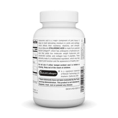 Source Naturals Hyaluronic Acid bottle label, highlighting USA manufacture.