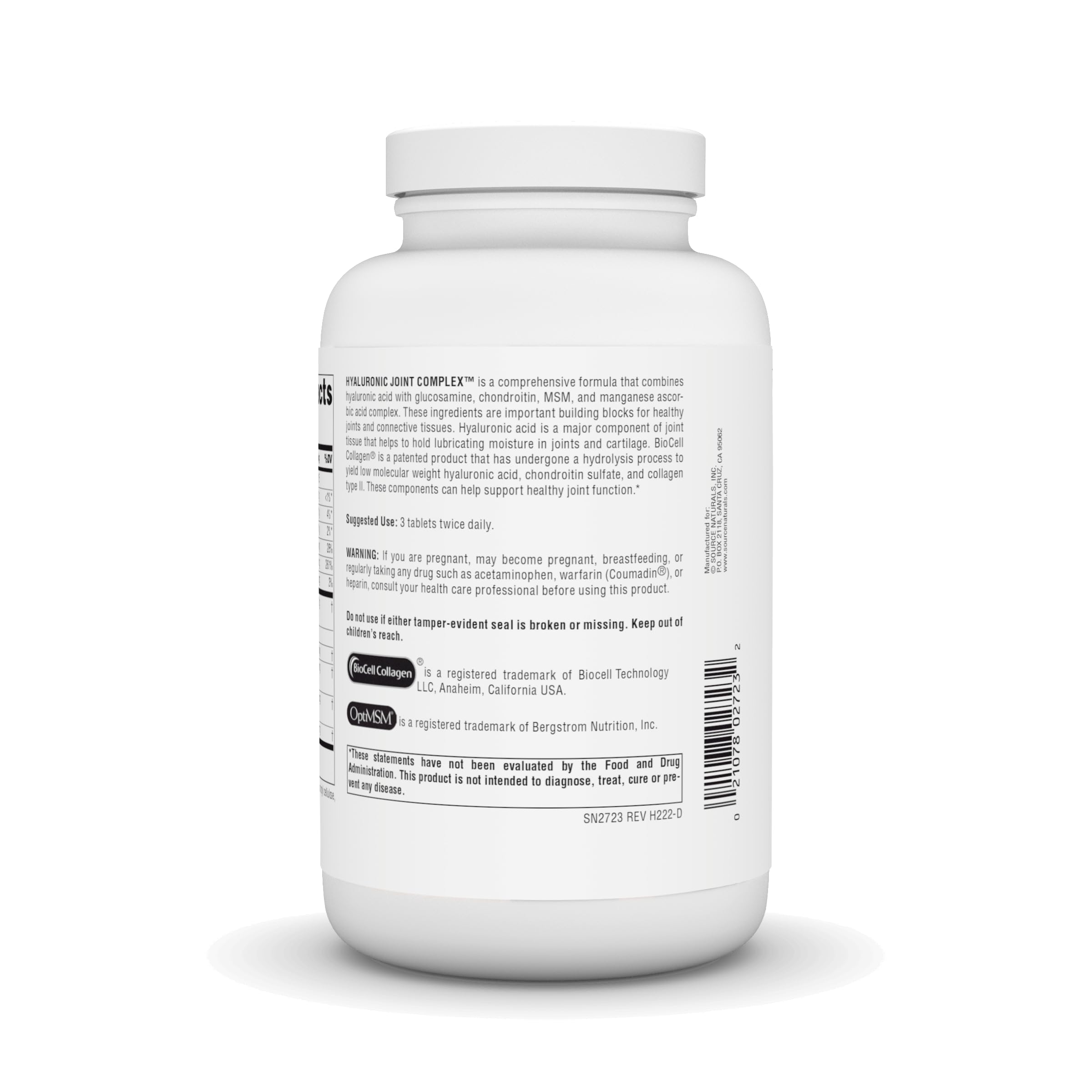 Ingredient label highlights glucosamine and chondroitin for cartilage support.