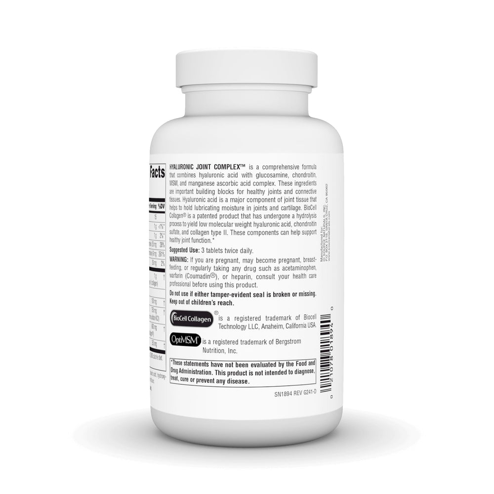 Source Naturals Hyaluronic Joint Complex label emphasizes extra strength for joint comfort