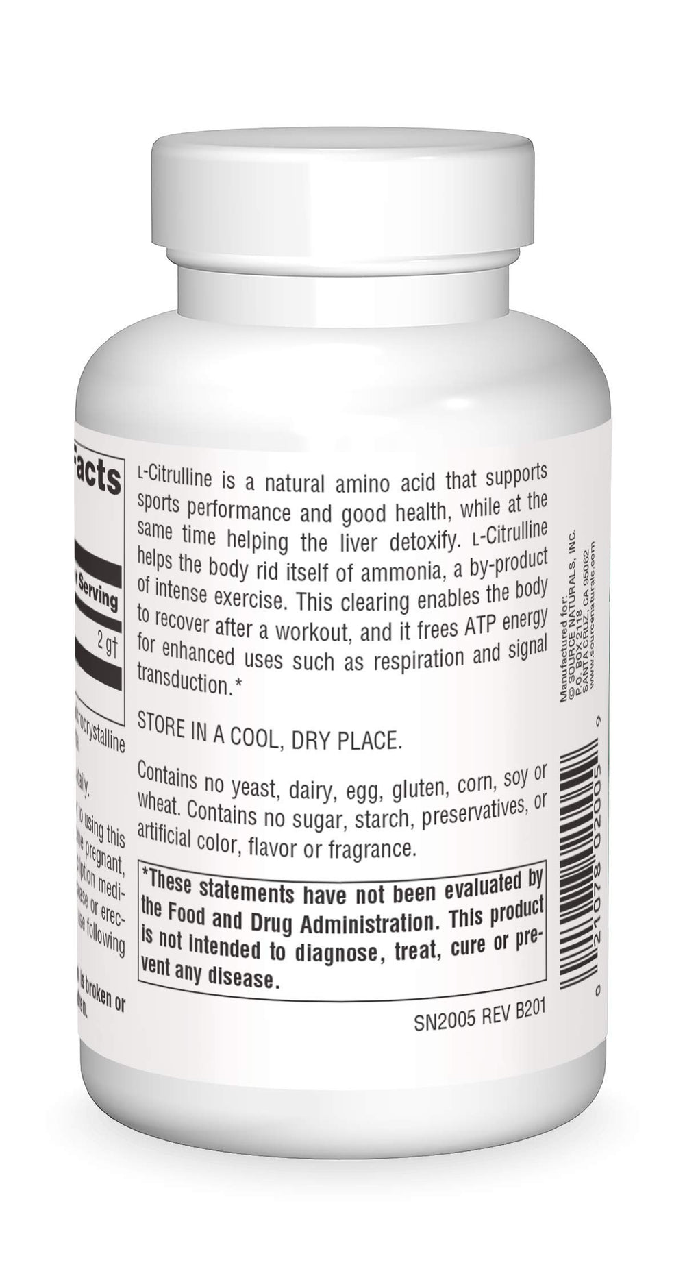 Source Naturals L-Citrulline label close-up showing amino acid supplement for sports support.