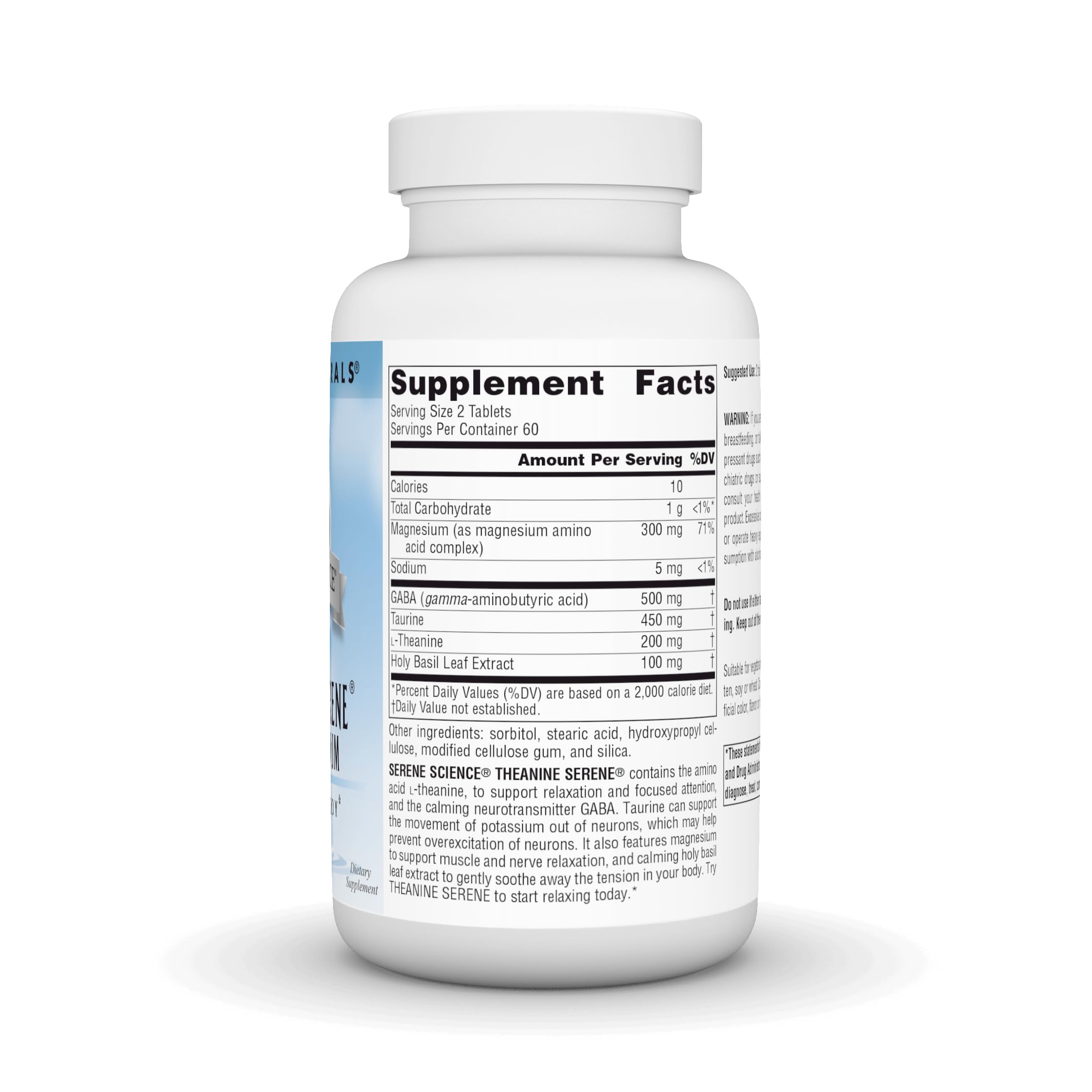 Close-up of Source Naturals L-Theanine tablets showing compact daily support.