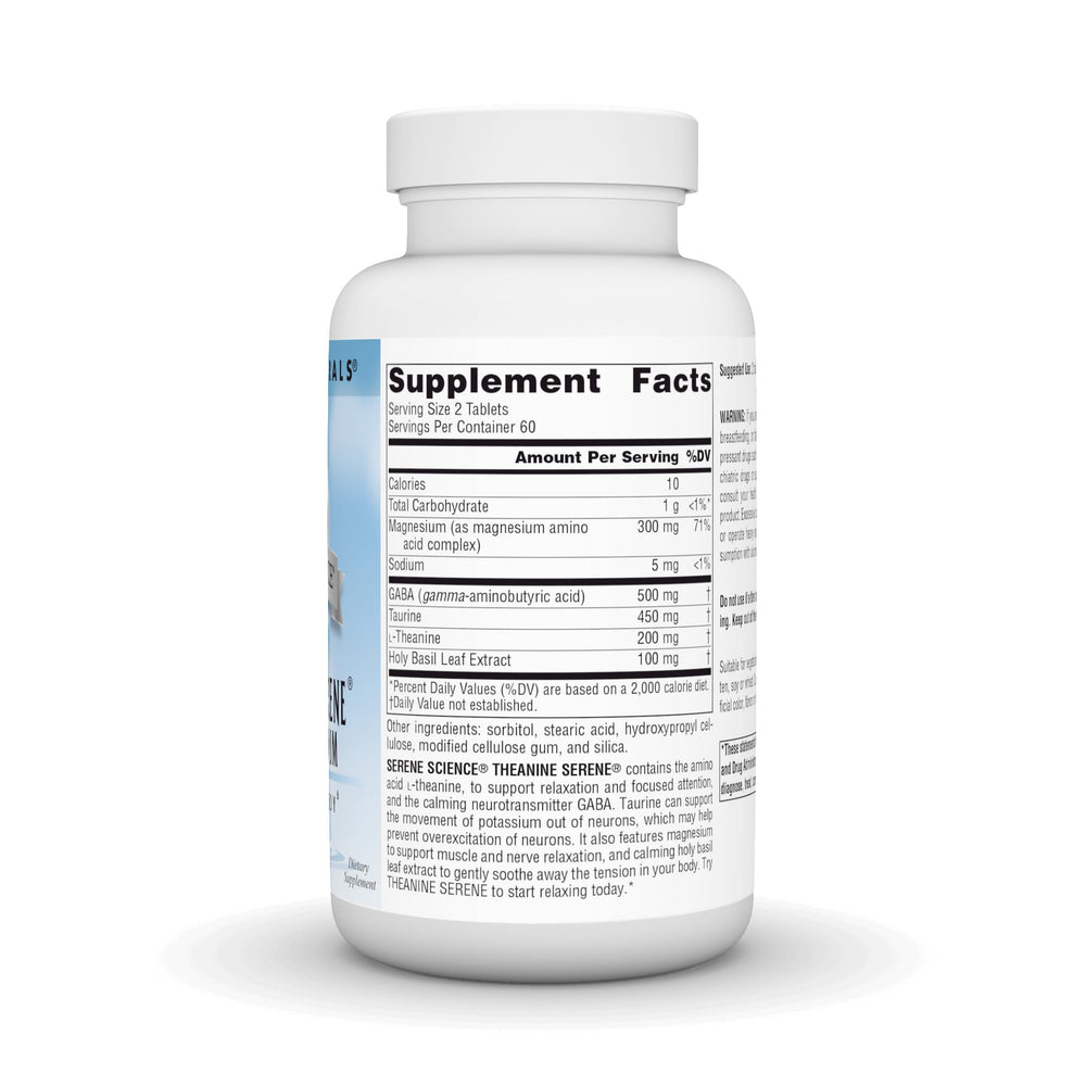 Close-up of Source Naturals L-Theanine tablets showing compact daily support.