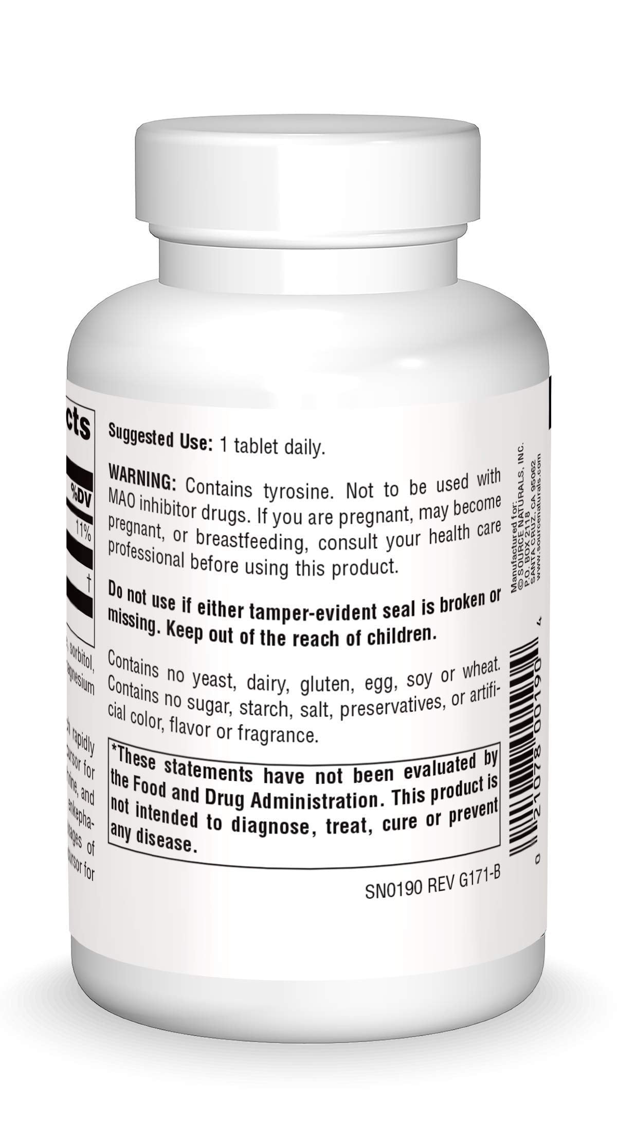 Source Naturals L-Tyrosine bottle front label highlighting daily focus.