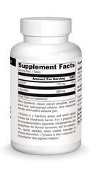 Source Naturals L-Tyrosine bottle dispensing a tablet for easy daily use.