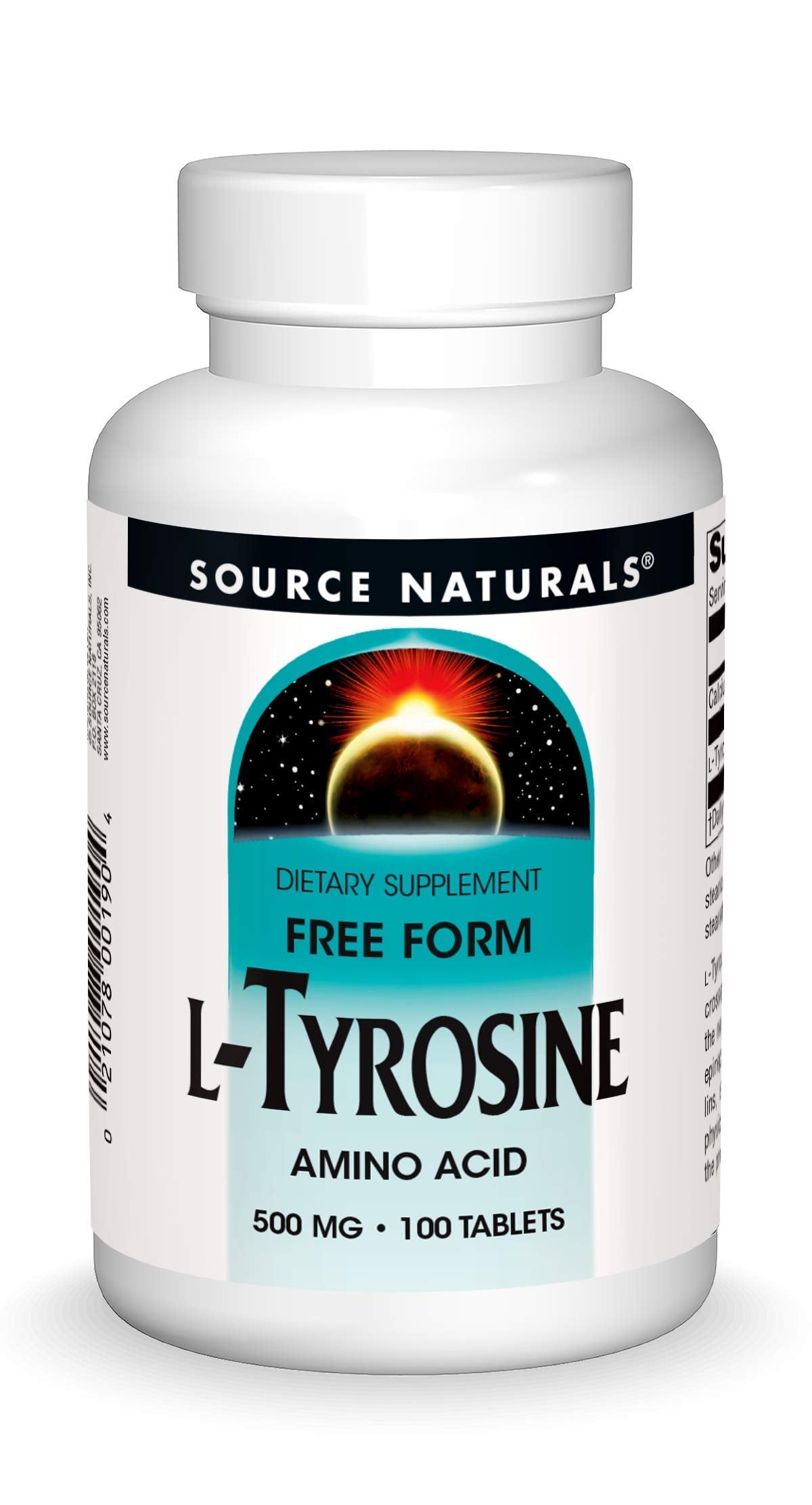 Source Naturals L-Tyrosine tablets close-up for daily mental support.