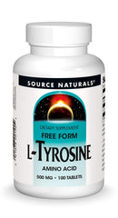 Source Naturals L-Tyrosine tablets close-up for daily mental support.