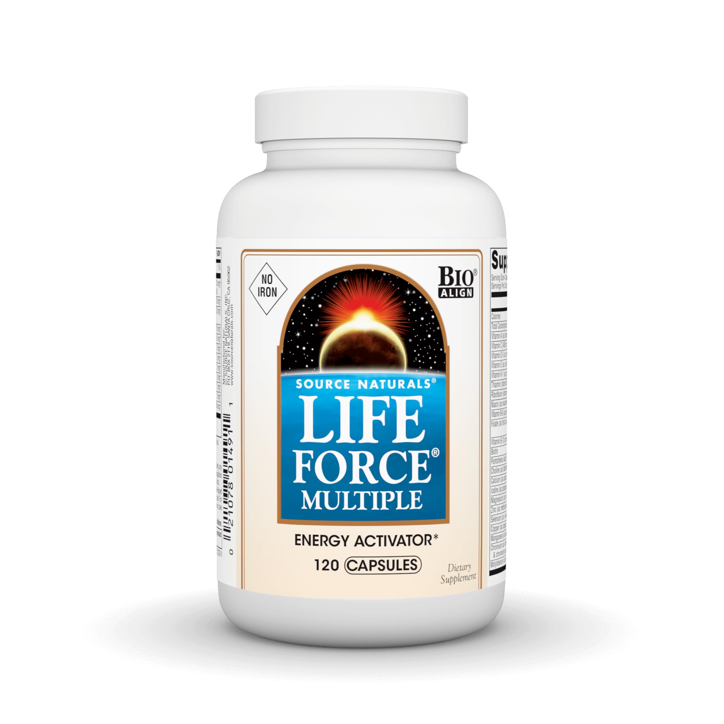 Source Naturals Life Force Iron Free multivitamin bottle front view for daily wellness.