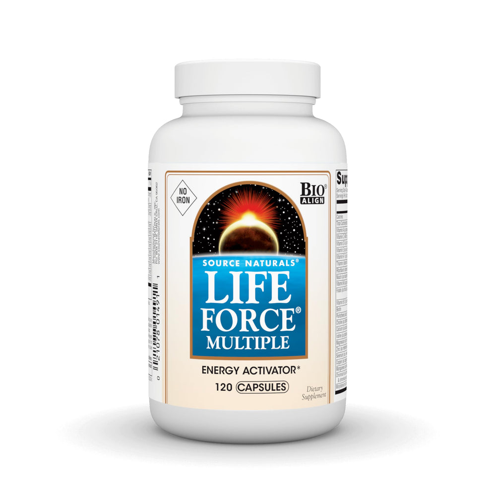 Source Naturals Life Force Iron Free multivitamin bottle front view for daily wellness.