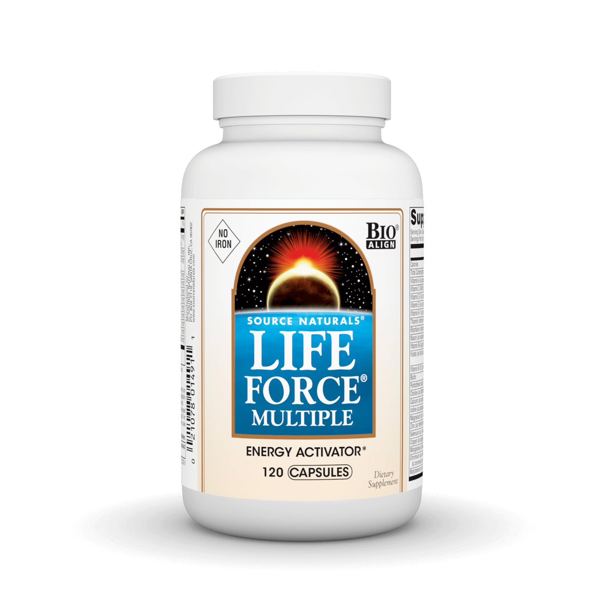 Source Naturals Life Force Iron Free multivitamin bottle front view for daily wellness.
