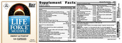 Source Naturals Life Force bottle side view showing iron-free formula details.