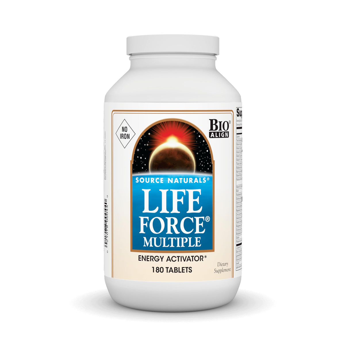 Source Naturals Life Force Multiple bottle sits beside a clean label, supporting daily energy balance.