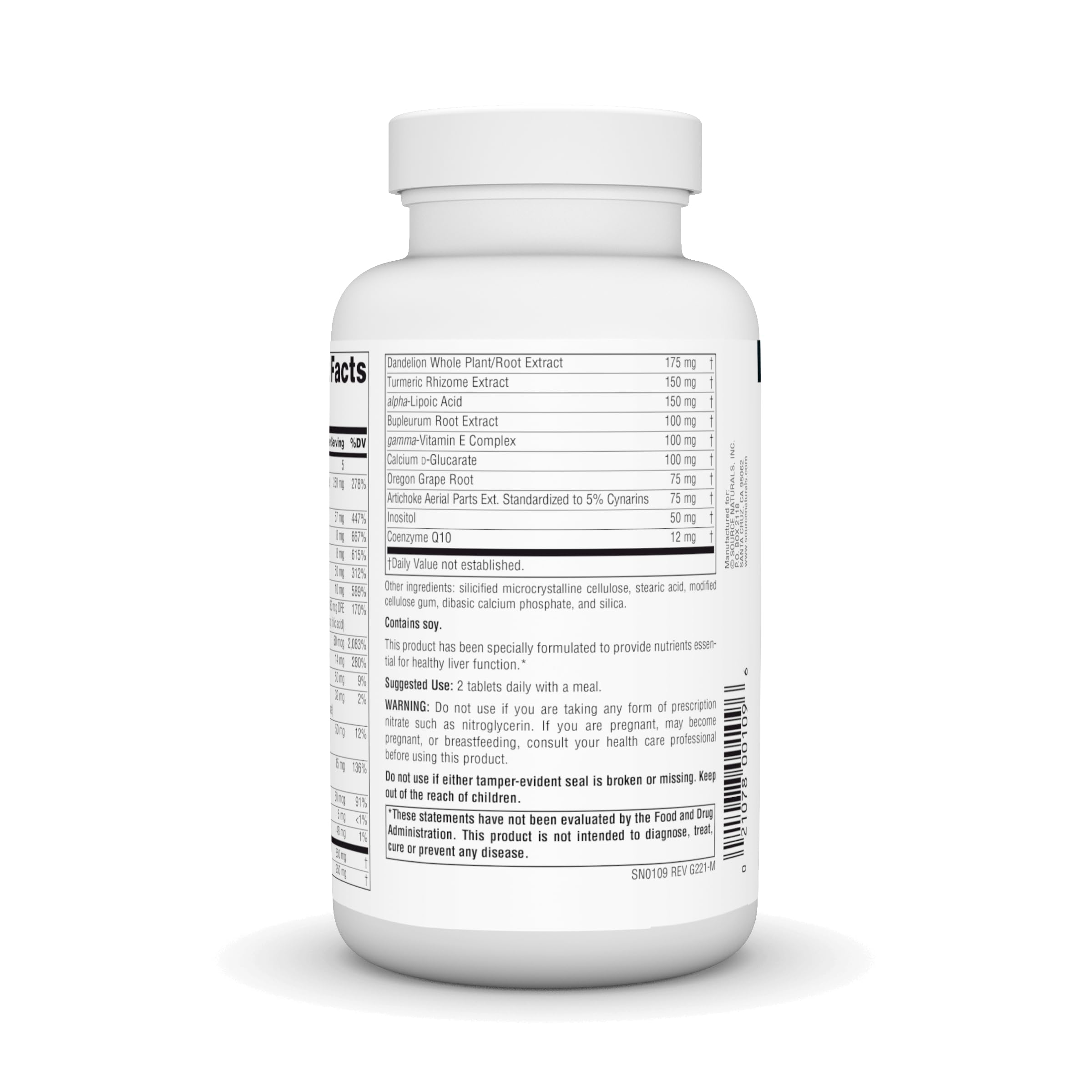 Source Naturals Liver Guard bottle cap with dosage instructions for easy daily use.