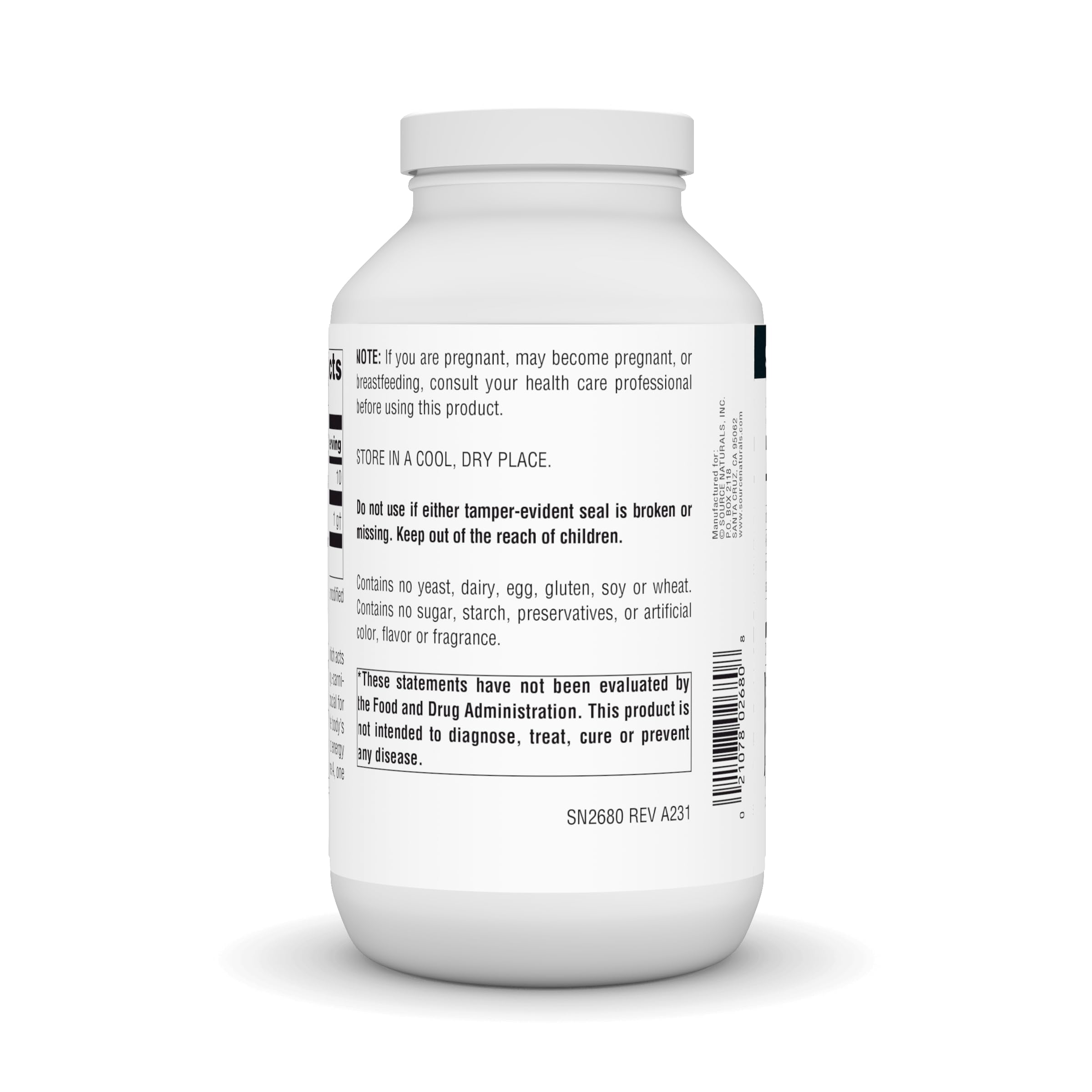 Front label of Source Naturals L-Lysine Free Form highlighting vegetarian-friendly formulation.