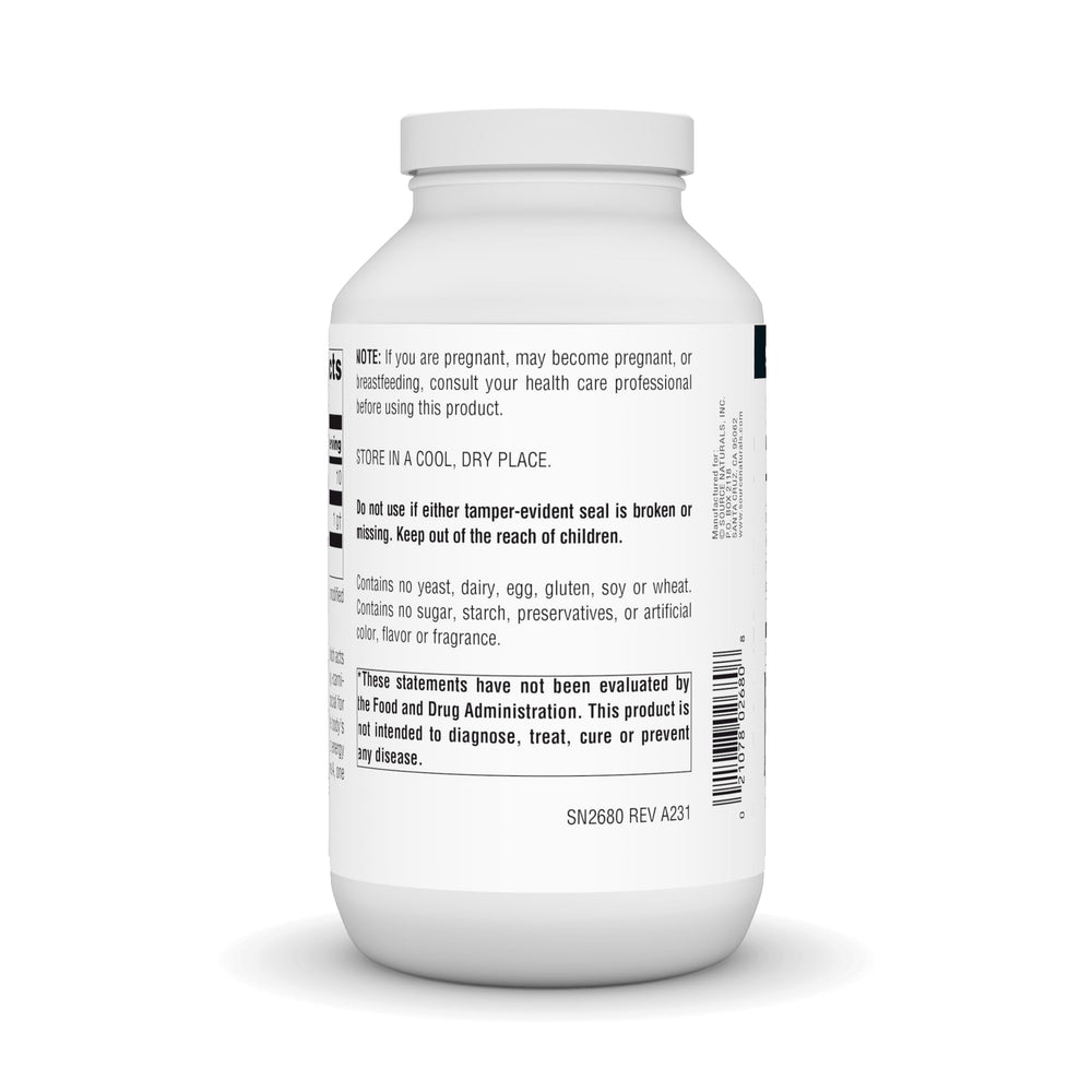 Front label of Source Naturals L-Lysine Free Form highlighting vegetarian-friendly formulation.