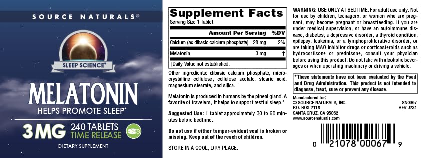 Made in USA: Scotts Valley cgmp quality scene for Source Naturals melatonin.