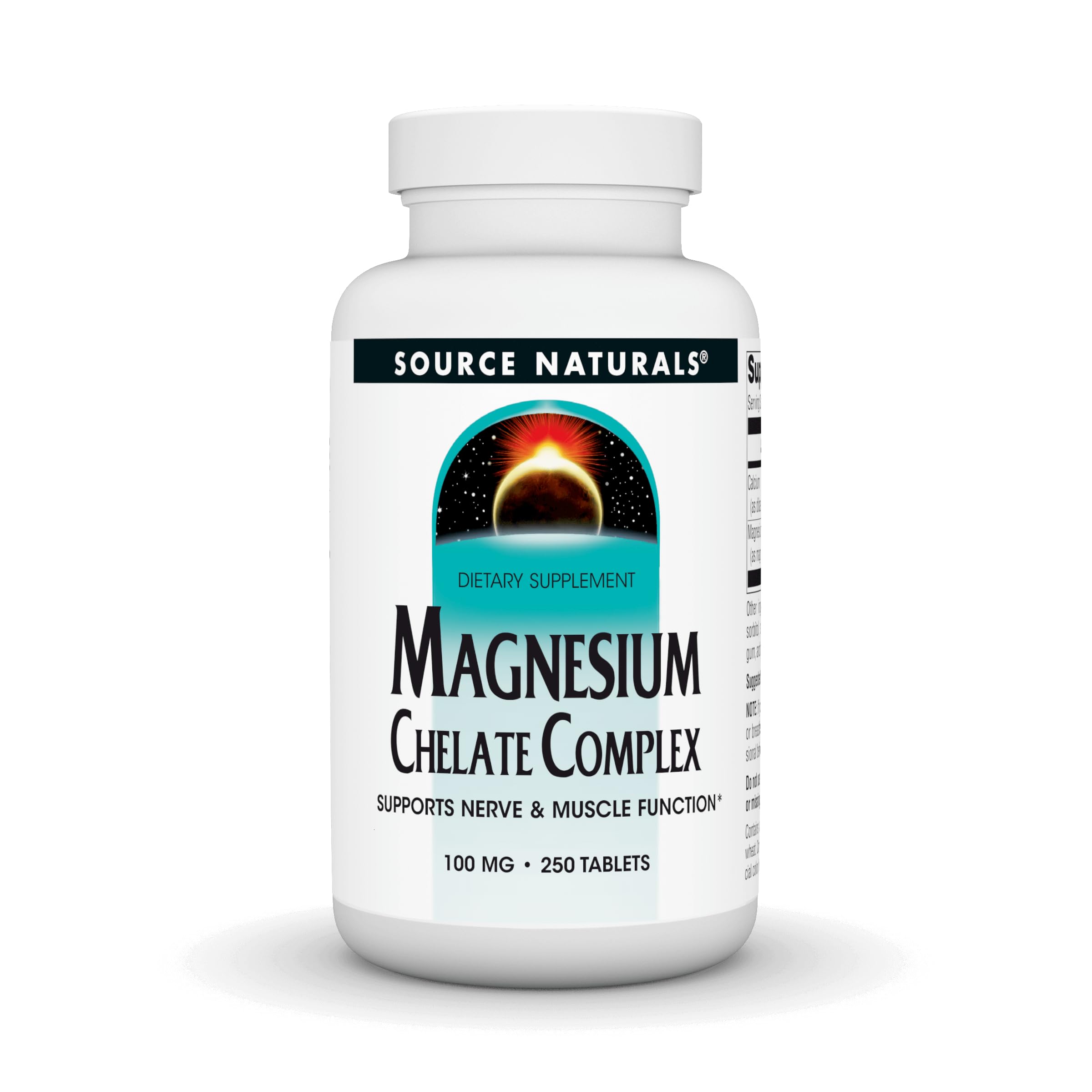 Source Naturals Magnesium Chelate bottle label highlights easy assimilation
