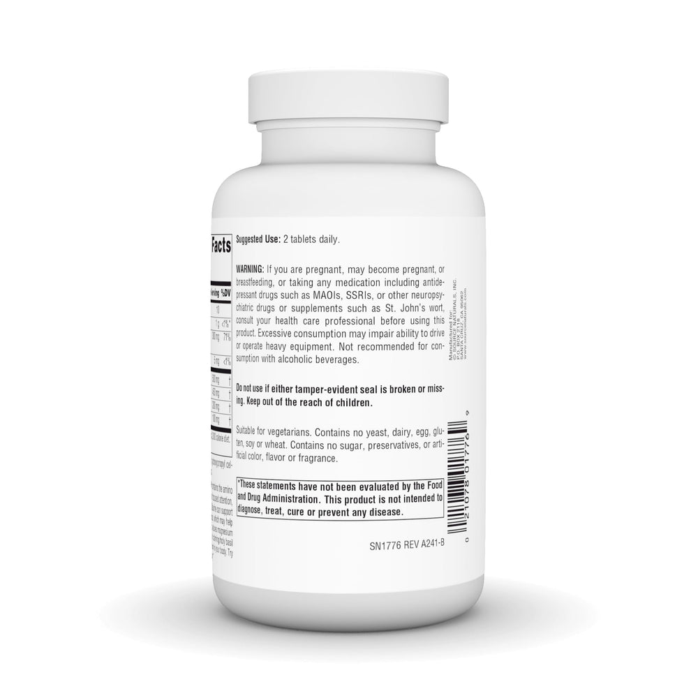 Source Naturals magnesium and GABA tablets highlighting calming support for the day.