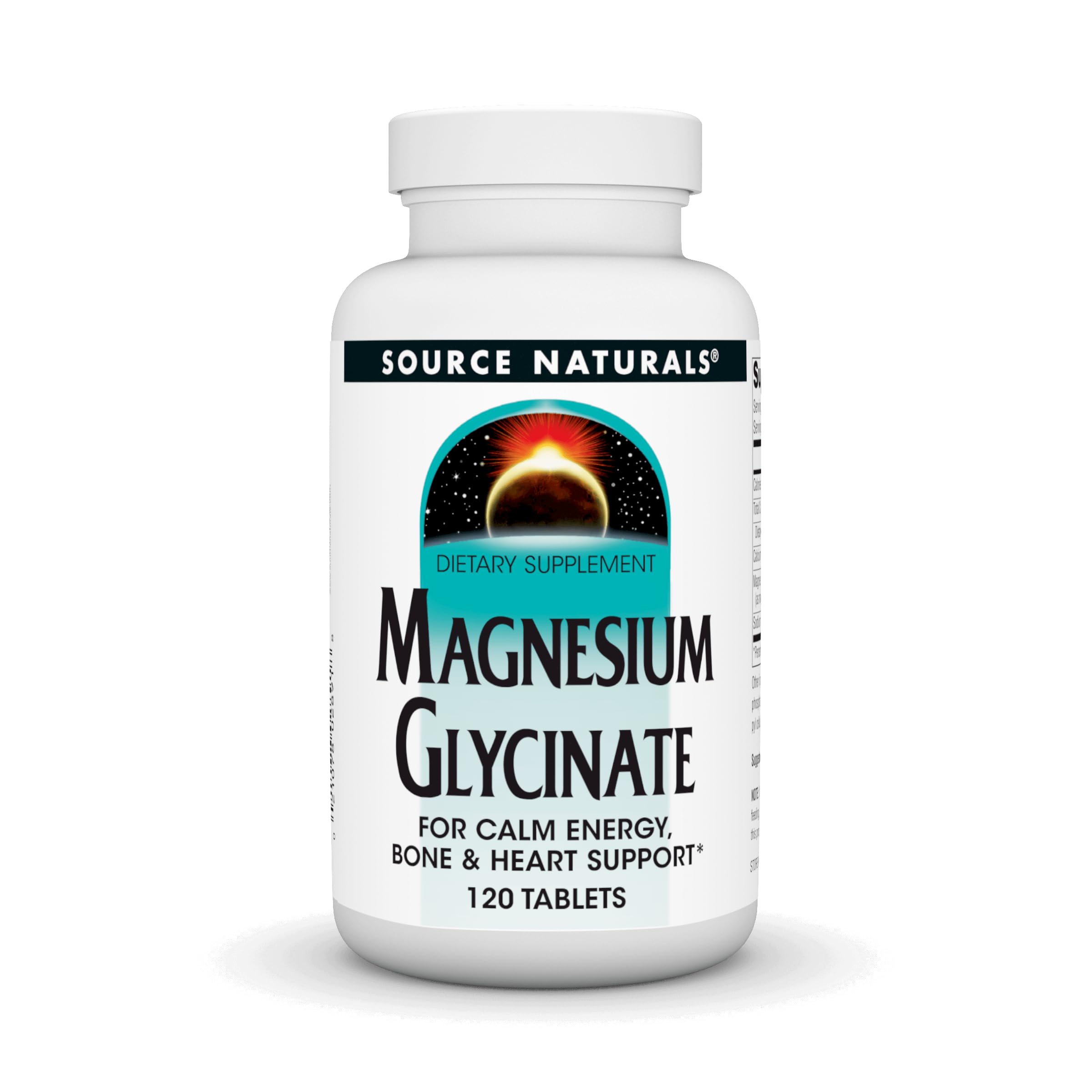 Source Naturals Magnesium Glycinate bottle on shelf, ready for daily use.