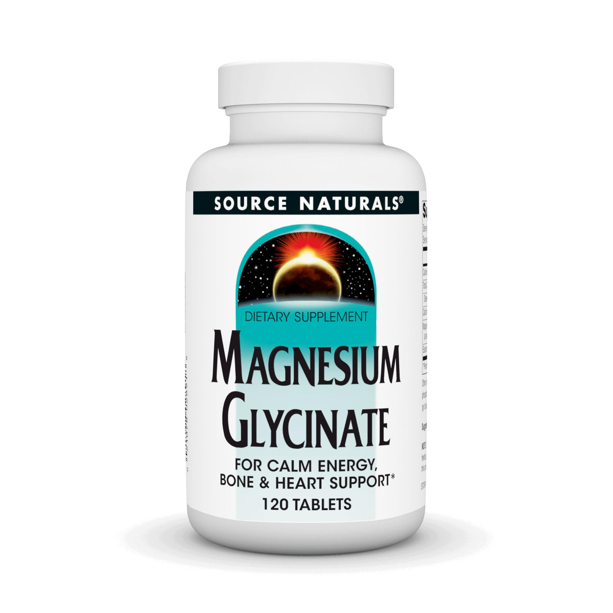 Source Naturals Magnesium Glycinate bottle on shelf, ready for daily use.