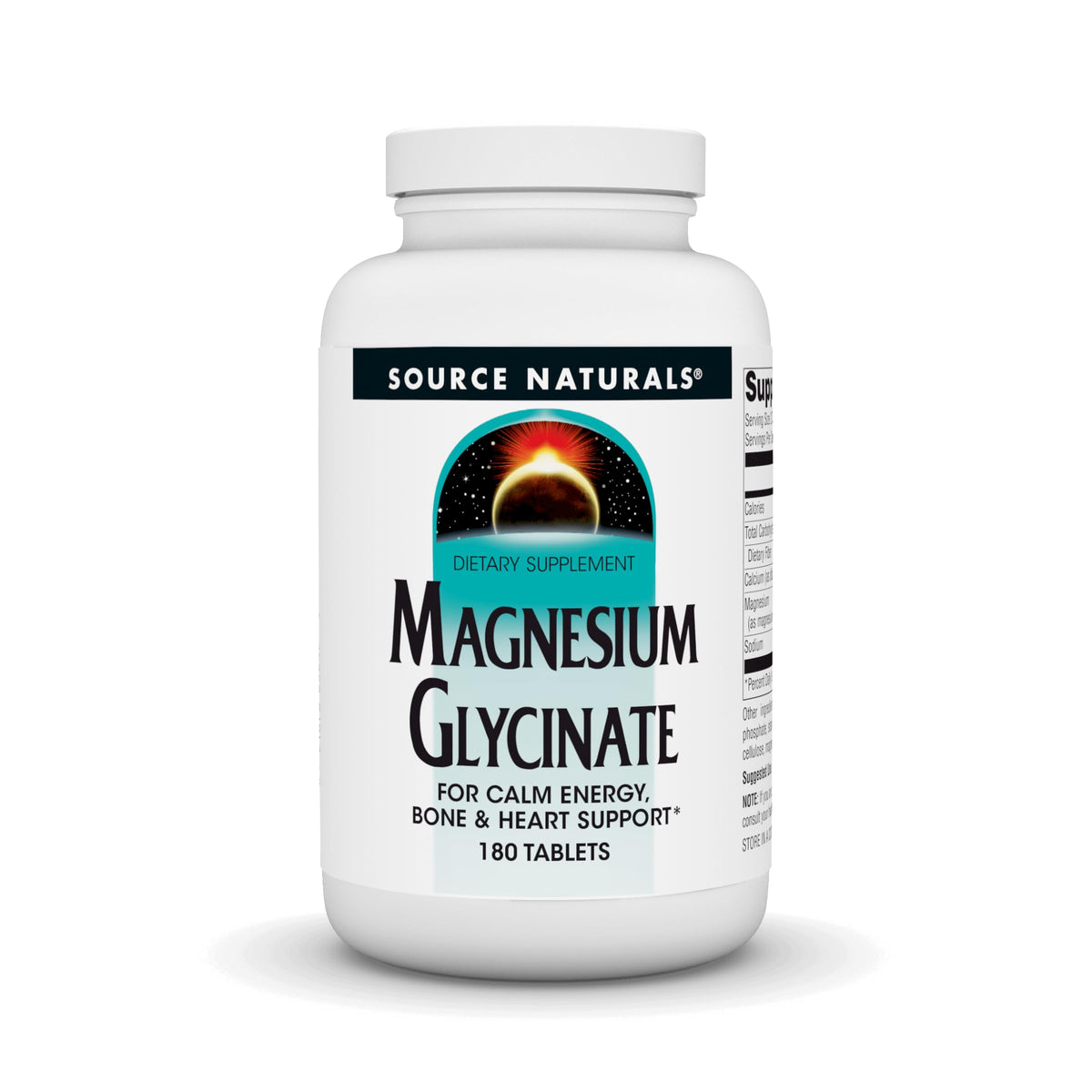 Source Naturals Magnesium Glycinate bottle highlighting high absorption for daily use.