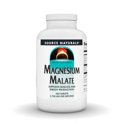 Source Naturals Magnesium Malate bottle showing energy production support for daily activity