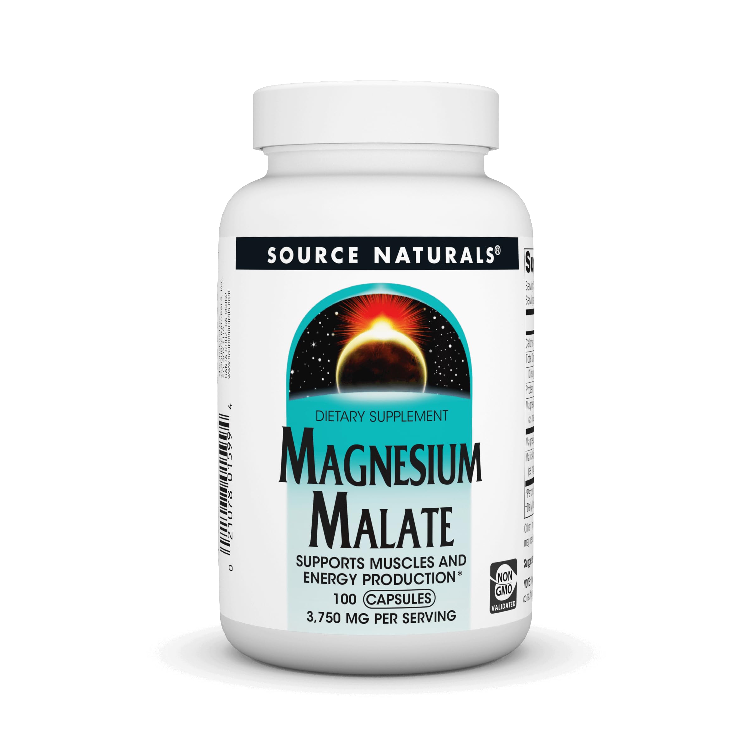Source Naturals Magnesium Malate bottle front with 3750 mg per serving for daily mineral support.