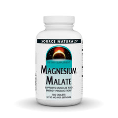 Source Naturals Magnesium Malate bottle front shows 3750mg per serving for mineral support.
