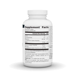 Source Naturals Magnesium Malate bottle back label with usage guidelines and allergen details.
