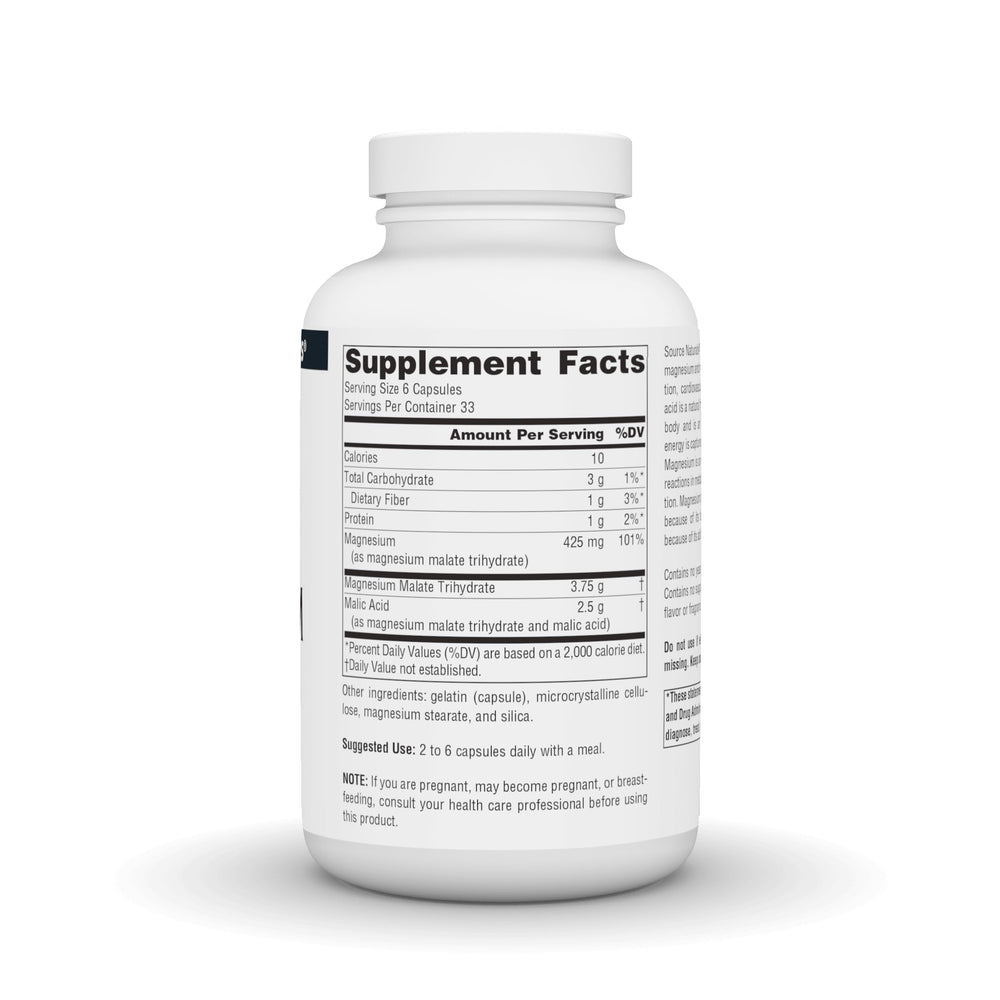 Source Naturals Magnesium Malate capsules arranged for easy dosing