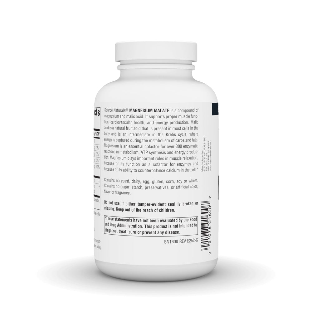 Source Naturals Magnesium Malate label closeup highlighting ingredients for energy support