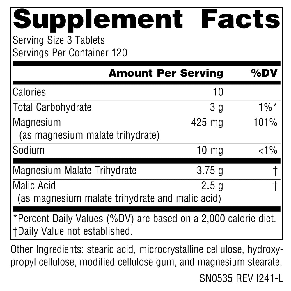 Source Naturals Magnesium Malate label detail with ingredients and quality assurances