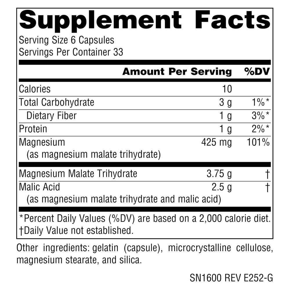 Source Naturals Magnesium Malate vegetarian formulation for dairy-free capsules