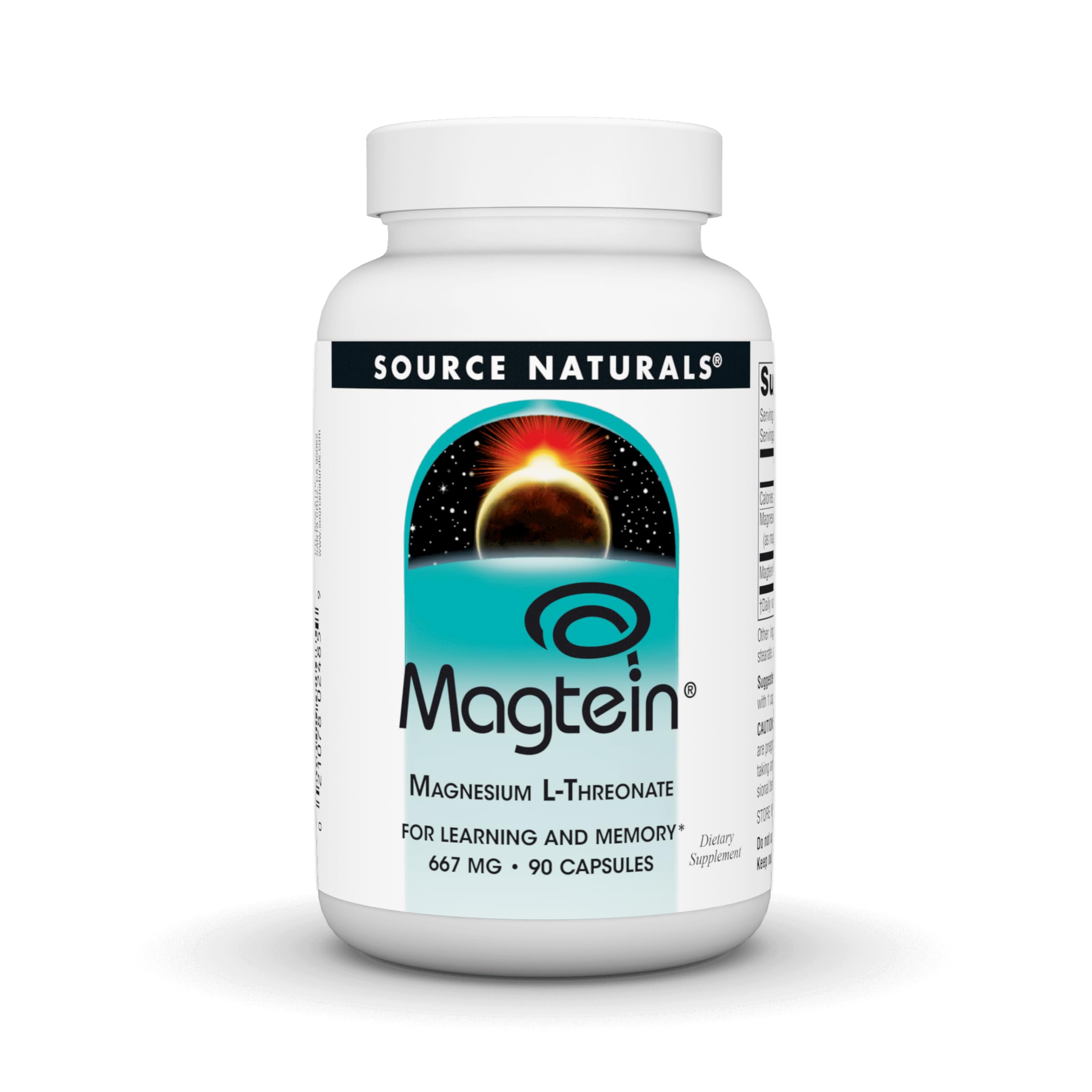 Source Naturals Magtein bottle front suggesting focus support and calm energy.