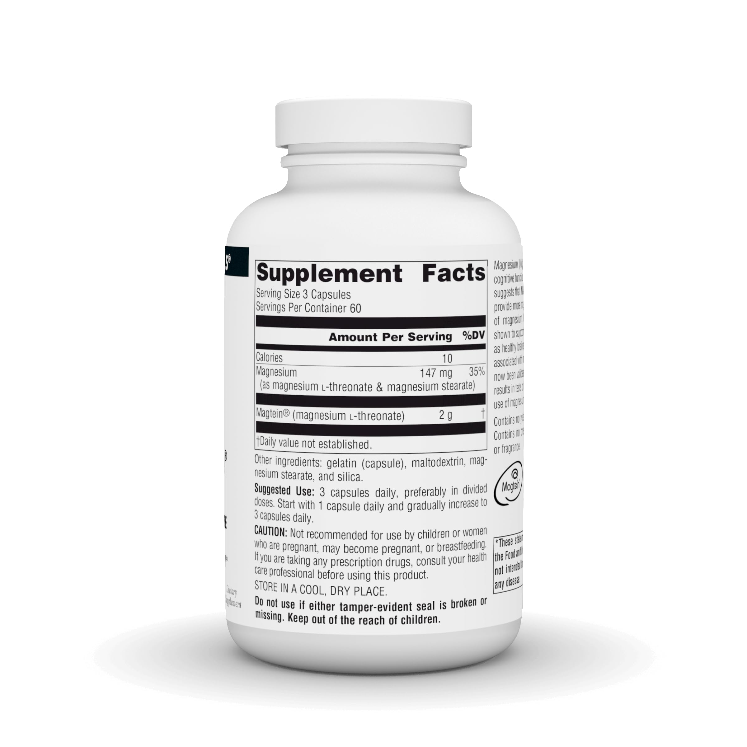 Source Naturals Magtein capsules on surface for daily use