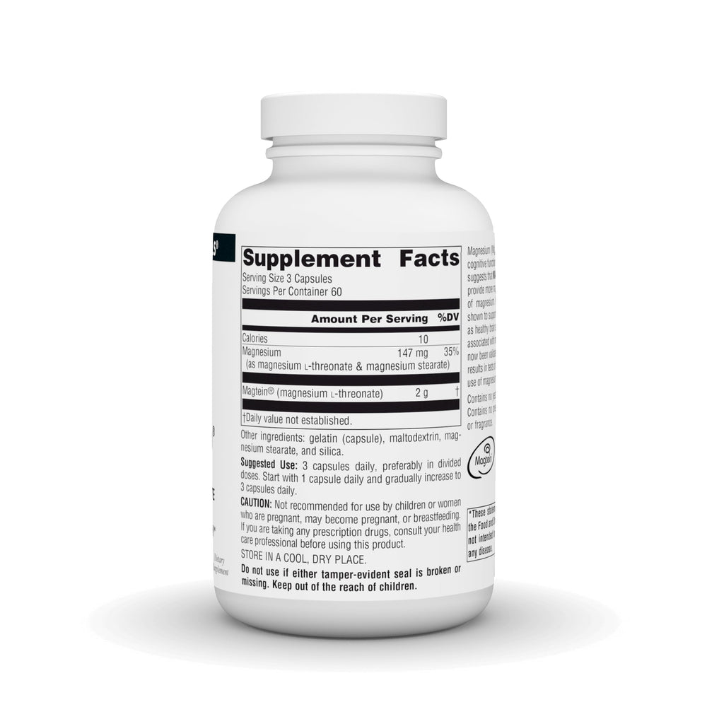 Source Naturals Magtein capsules on surface for daily use